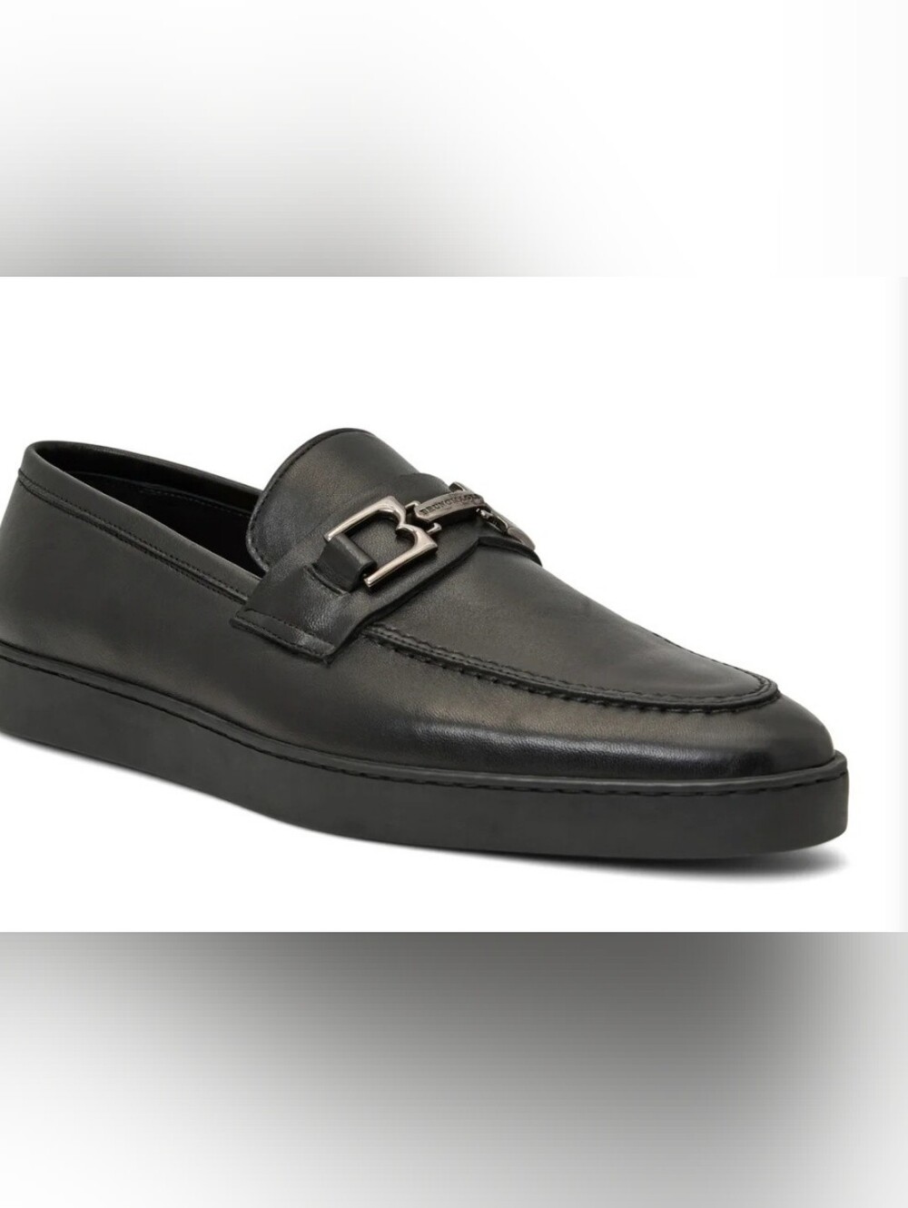 Sz 10 - 🆕️ Bruno Magli Men's Black Leather Slip-On Loafer with Silver Bit